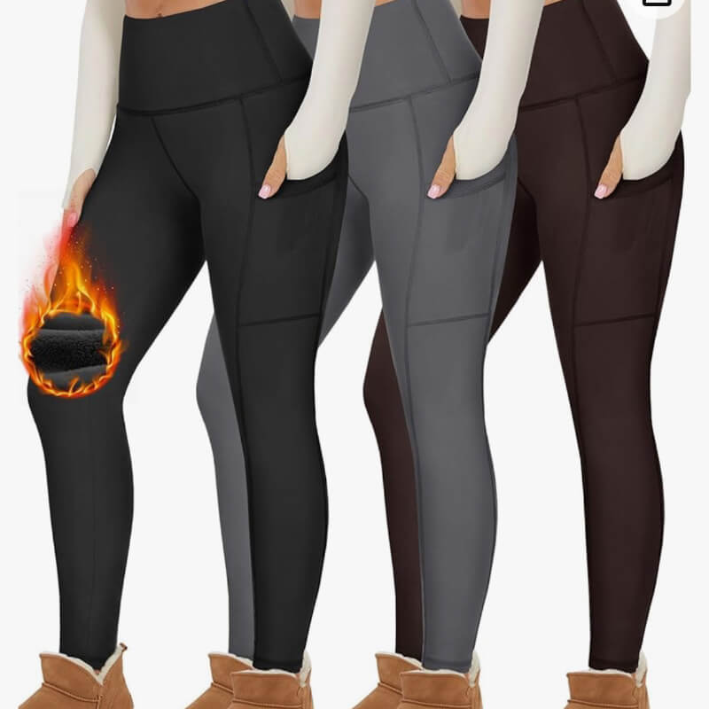 Leggings gruesos con forro polar con bolsillos para mujer, pantalones de yoga térmicos de invierno suaves y cálidos para entrenamiento,Color Griss