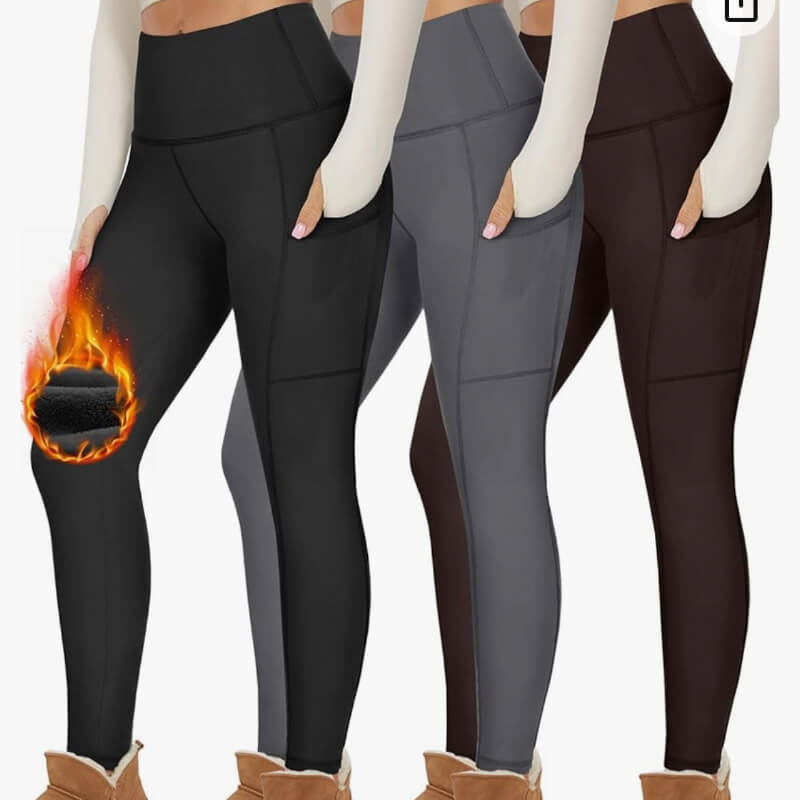 Leggings gruesos con forro polar con bolsillos para mujer, pantalones de yoga térmicos de invierno suaves y cálidos para entrenamiento, Negro
